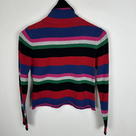 Vintage Y2K Turtleneck bold striped long sleeve cropped sweater SIZE S - Picture 2 of 5